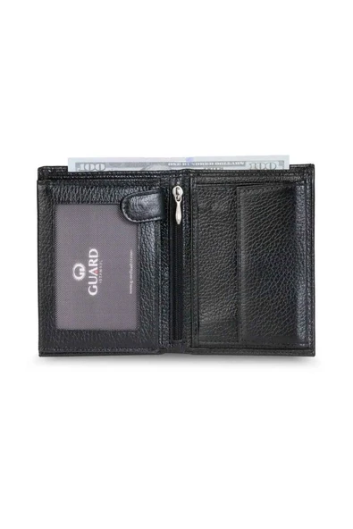 Guard Siyah Çok Bölmeli Bozuk Para Cepli Fermuarlı Dikey Hakiki Deri Erkek Cüzdanı - GRD251025WT43 - Resim 2
