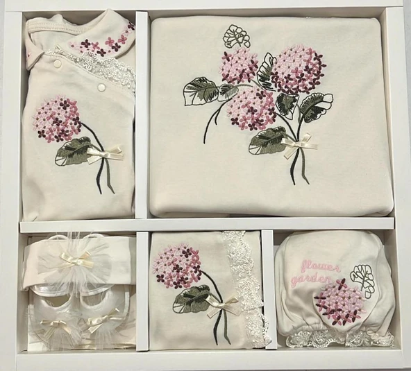 Eda Baby %100 Pamuk Kız Bebek Kaneviçe Işlemeli 10 Lu Hastane Çıkışı Seti Beyaz EDA.BYZ.5456