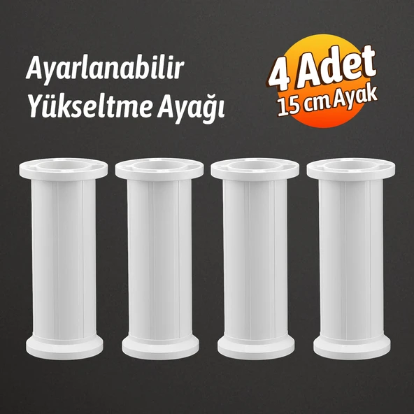 Ayarlanabilir 4 Adet 15 Cm Beyaz Plastik Ayak Dolap Mobilya Tezgah Yükseltici Yükseltme Ayağı - Resim 2
