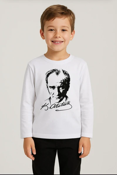 GALA ATATÜRK baskılı uzunkol ünisex çocuk tişört - Resim 3