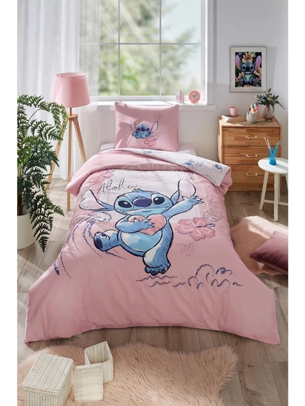 Özdilek Stitch Aloha Tek Kişilik Disney Lisanslı Lastikli Çarşaf Çocuk Nevresim Takımı 7276