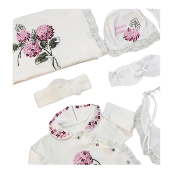Eda Baby %100 Pamuk Kız Bebek Kaneviçe Işlemeli 10 Lu Hastane Çıkışı Seti Beyaz EDA.BYZ.5456 - 4