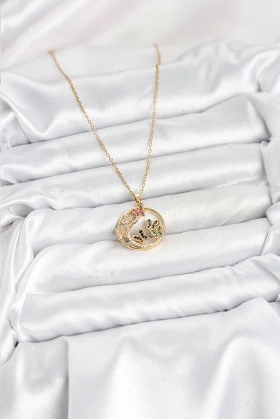 Zincir Gold Renk Zirkon Taşlı Kelebekli Kadın Kolye - EBJ251025W38297 - Resim 2