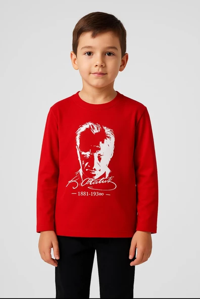 GALA ATATÜRK baskılı uzunkol ünisex çocuk tişört - Resim 4