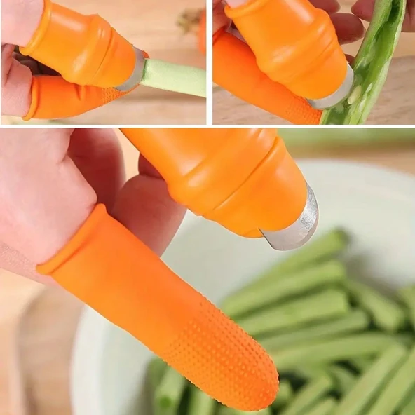 5 Parça Pratik Parmak Koruyucu 1 Parça Baş Parmak Bıçaklı Eldiven Sebze Meyve Soyucu Kesme Ayıklayıcı Silikon Set - 4