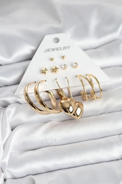 6 Çift Kadın Küpe Seti Gold Renk - EBJ251025W38246 ürün görseli