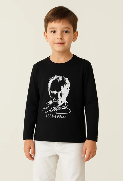 GALA ATATÜRK baskılı uzunkol ünisex çocuk tişört - Resim 5