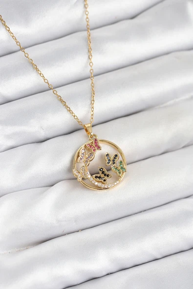 Zincir Gold Renk Zirkon Taşlı Kelebekli Kadın Kolye - EBJ251025W38297 ürün görseli