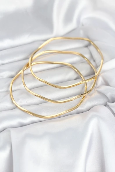 Gold Renk 65 mm Ajda Zikzak Model 3lü Kadın Bileklik - EBJ251025W38291 - Resim 2