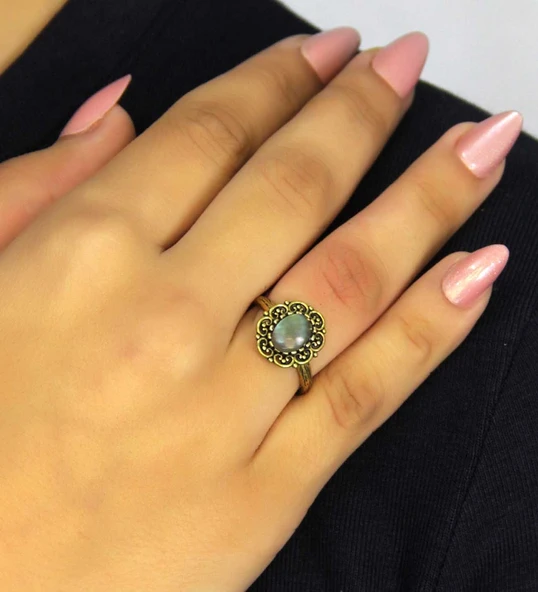 Doğal Taş Labradorit Doğal Taşlı Antik Model Kadın Ayarlanabillir Yüzük euy77lbt ürün görseli