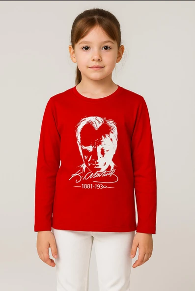 GALA ATATÜRK baskılı uzunkol ünisex çocuk tişört - Resim 8