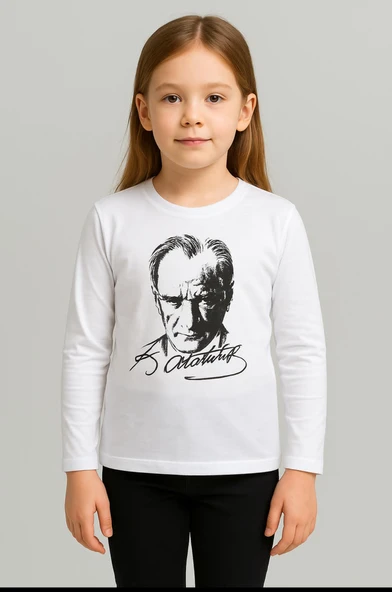 GALA ATATÜRK baskılı uzunkol ünisex çocuk tişört - Resim 7