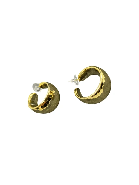 Çekiçlenmiş Doku Parlak Altın Renk Şık 316L Hafif Çelik Küpe | Özel Günler, Modern ve Şık Tasaarım ürün görseli 1