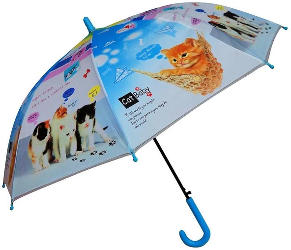 8 Telli Yarı Otomatik 84cm Çaplı Düdklü Kedi Desenli Çocuk Baston Şemsiye - 2