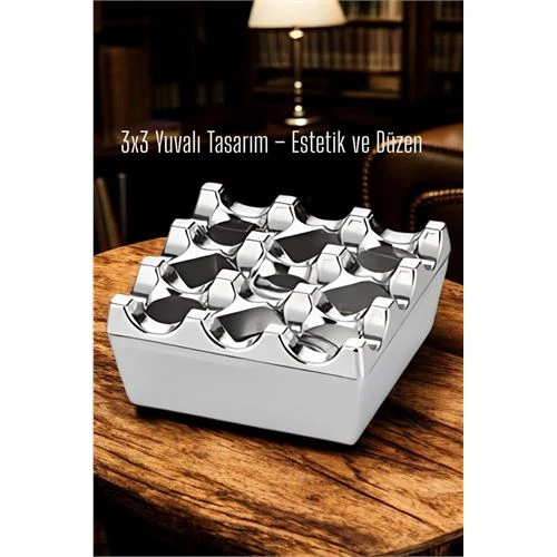 Metal Döküm Küllük – 3x3 Yuvalı, Krom , Modern ve Ağırlıklı Tasarım 7 ürün görseli 1