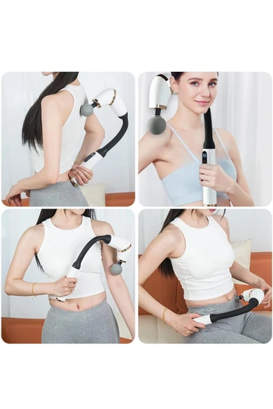 Glr FH-318 Beyaz Uzun Saplı Masaj Tabancası 6 Hızlı Profesyonel Perküsyon Kas Masajı | 4 Başlıklı - 4