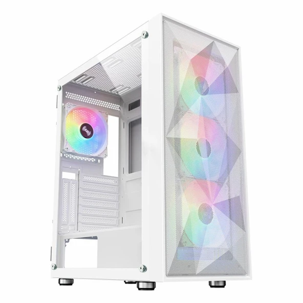 PowerBoost PB-P3509BW USB 3.2 ARGB ATX Mid Tower Beyaz Kasa ürün görseli 1