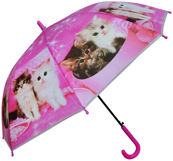 8 Telli Yarı Otomatik 84cm Çaplı Düdklü Kedi Desenli Çocuk Baston Şemsiye - 3