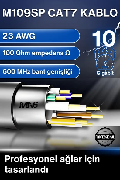 MN6 M109SP Cat7 Kablo 5 Metre/10 Gbps'e kadar-Örgülü ve folyo ekranlama/5 Metre Cat7 Ethernet Kablosu - 5