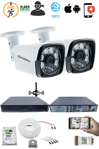 2 Kameralı Güvenlik Seti - 5MP Sony SecuLens, 6 Atom LED, Gece Görüşlü, 1080P Full HD AHD, 5MP DVR + WiFi Adaptörü, V1 - Resim 2