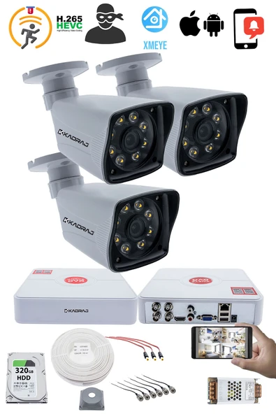3 Kameralı Set 5MP Sony SecuLensli 1080p Full HD 8 Ultra Warm Led AHD Güvenlik Kamerası Seti - Gece Renkli, Colorvu Teknolojisi, Plastik Kasa - 2