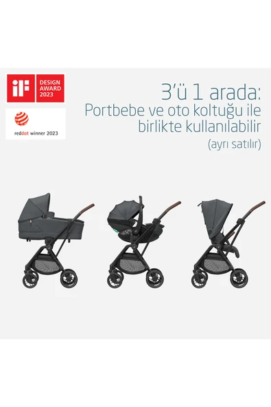 Leona 2 Çift Yönlü Uzatılabilir Sırt Desteği Tam Yatabilir Bebek Arabası Twillic Graphite - Resim 4