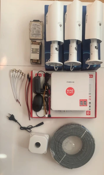 3 Kameralı Güvenlik Kamera Seti - Ekstra Uzun Mesafeli Güçlü, 5MP Sony Lens, 70m Dayanıklı Kablolama, 6 Atom LED, 1TB  H.D.D - Resim 2