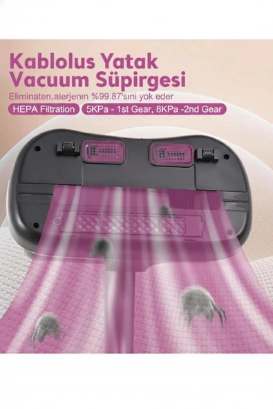 Glr G-168 Güçlü Akar Temizleyici  UV Işınlı El Tipi Yatak ve Koltuk Hijyen Süpürgesi | 100W, 12V Lityum Bataryalı - Resim 4