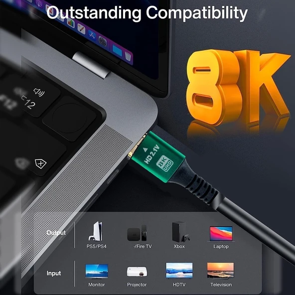 PrimeX PX-H8K01 Fully 1.5m 8K Hdmi Kablo, HDR V2.1 ARC Hdmi Kablo, V2.1 Kablo HDMI - 8