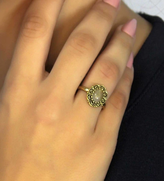 Doğal Taş Sitrin Doğal Taşlı Antik Model Kadın Ayarlanabillir Yüzük euy77s - Resim 2