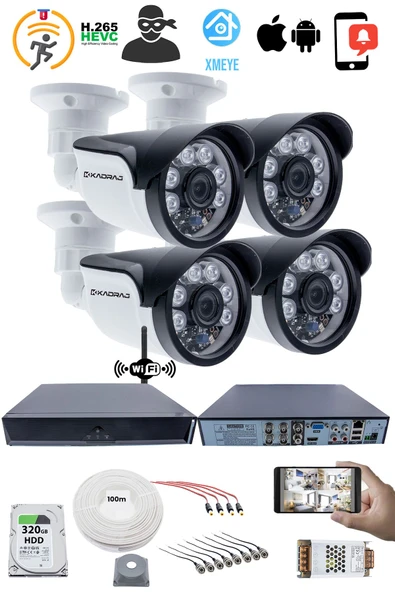 4 Kamera Seti - 5MP Full HD Güvenlik Kamerası, 1080p, 6 Atom LED Gece Görüşü, Su Geçirmez, Plastik Kasa, V1 - Resim 4