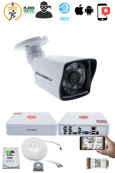 1 Kameralı Set - 5MP Sony SecuLensli 1080P Full HD AHD, 6 Atom LED, Gece Görüşlü, Güvenlik Kamerası, Plastik Kasa - Resim 2