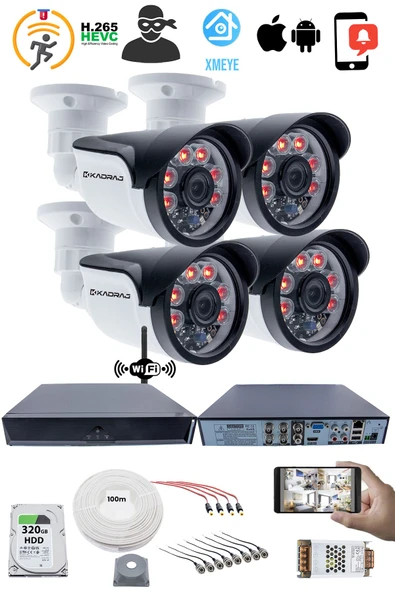 4 Kamera Seti - 5MP Full HD Güvenlik Kamerası, 1080p, 6 Atom LED Gece Görüşü, Su Geçirmez, Plastik Kasa, V1 - Resim 3