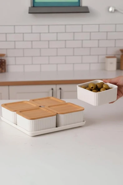 Atbyhome Valverdi - 4'lü 9 Parça Plastik Kahvaltılık Kahvaltı Seti Sunum Seti - Resim 4