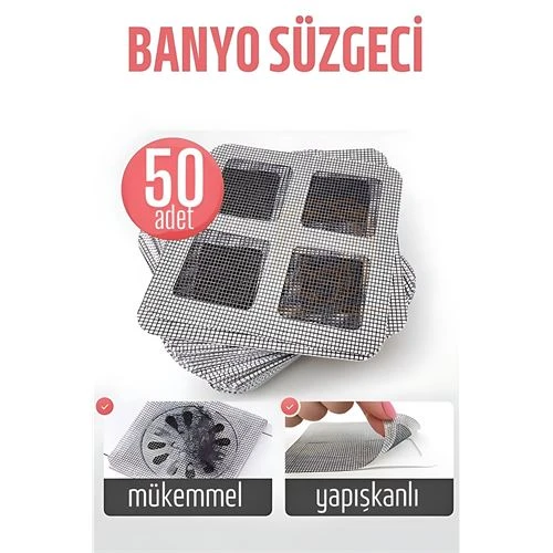 Banyo Gider Süzgeci 50 Adet Yapışkanlı Filtre, 10x10 cm ürün görseli 1