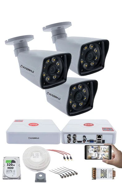 3 Kameralı Set 5MP Sony SecuLensli 1080p Full HD 8 Ultra Warm Led AHD Güvenlik Kamerası Seti - Gece Renkli, Colorvu Teknolojisi, Plastik Kasa