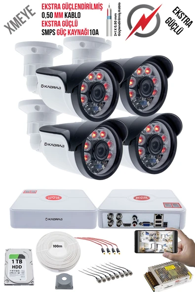 4 Kameralı Güvenlik Kamera Seti - Ekstra Uzun Mesafeli Güçlü, 5MP Sony Lens, 70m Dayanıklı Kablolama, 6 Atom LED, 1TB  H.D.D ürün görseli