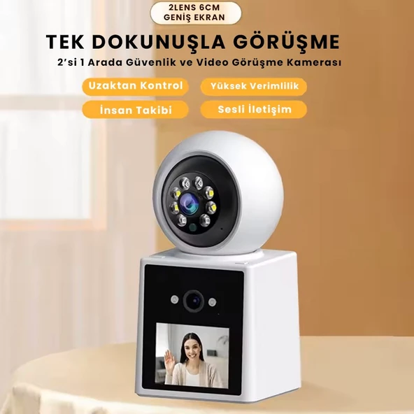 Çift Lensli 6MP,  Wi-Fi Panorama Bebek Kamerası - Video Görüşme, İç Mekan Mini Kamera, Renkli Gece Görüşü