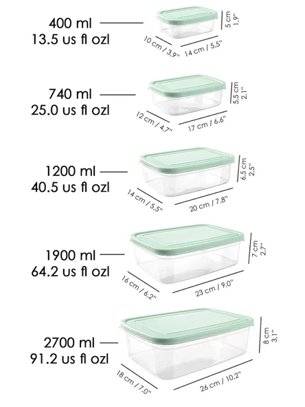 Meleni Home 32'li Dikdörtgen Erzak Saklama Kabı Seti Erzak Kabı Yeşil - Resim 3