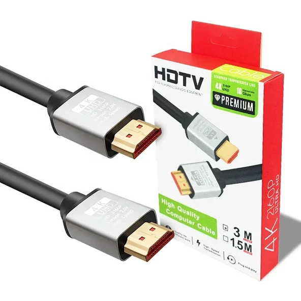 3m HDMI Kablosu | 4K@60Hz, 8K  Destekli | Altın Kaplama Konektör | Dayanıklı PVC Kaplama - 1