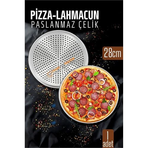 Paslanmaz Çelik Pizza-Lahmacun Tepsisi – Delikli Tasarım ile Mükemmel Pişirme 28 cm ürün görseli 1