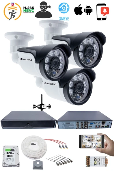 3 Kameralı Güvenlik Seti - 5MP Sony SecuLens, 1080p Full HD AHD, Gece Görüşlü, 6 Atom LED, IP66, 5MP DVR + WiFi Adaptörü, V1 - Resim 2