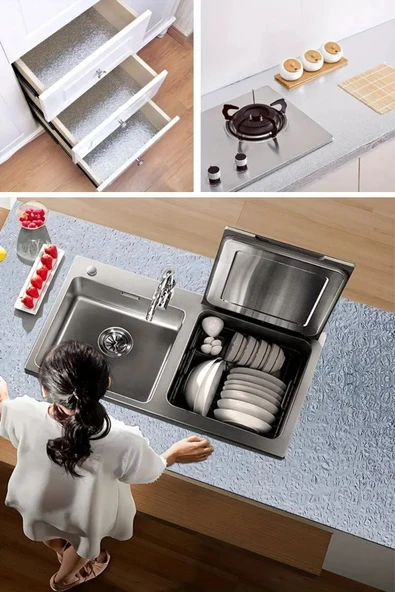 Rulo Gümüş Alüminyum Folyo Duvar Kağıdı, Kendinden Yapışkanlı Raf İçi, Su Geçirmez Folyo  2 mt x 60 cm - Resim 7