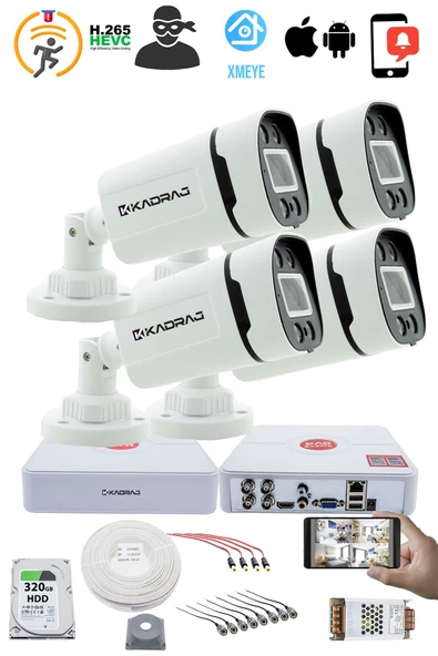 4 Kameralı Set Kadraj - Gece Renkli 5MP Sony Seculensli 1080p Full HD AHD Güvenlik Kamerası - 4X Ultra Warm LED Colorvu - Plastik Kasa - 2