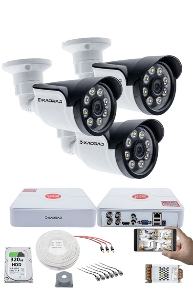 3 Kameralı Set - 5MP Sony SecuLensli, 1080p AHD, 8 Warm LED, Colorvu Gece Renkli Görüş, Full HD