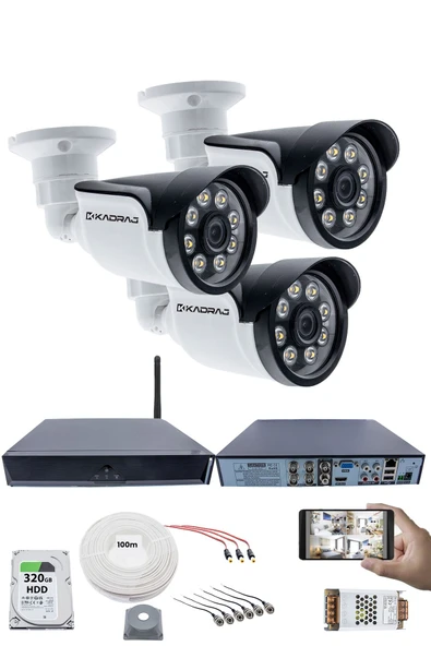 3 Kameralı Güvenlik Seti - 5MP Sony SecuLens, 1080p AHD, 8 Warm LED, Gece Renkli Görüş, Full HD, 5MP DVR + WiFi Adaptörü, V1