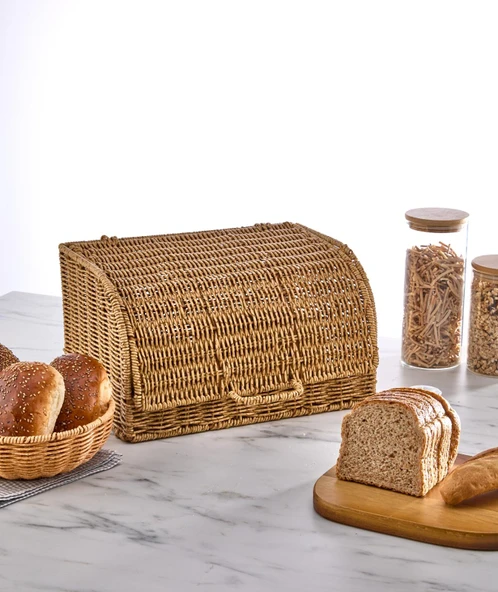 Doğal Rattan Ekmek Kutusu - Kapaklı Mutfak Düzenleyici Ekmeklik ürün görseli 1