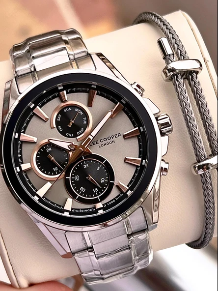 Lee Cooper Premium NişanVe Damatlara Özel 2 Yıl Garantili 5 Atm Erkek Kol Saati+Bileklik E.08249.360 ürün görseli