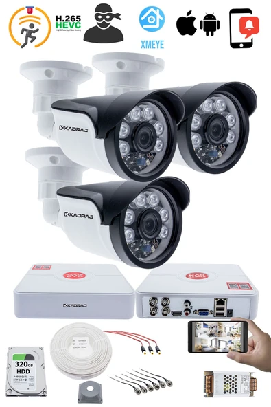 3 Kameralı  Set - 5MP Sony SecuLens, 1080p Full HD AHD, Gece Görüşlü, 6 Atom LED, IP66 Plastik Kasa - 2
