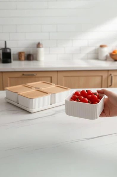 Atbyhome Valverdi - 4'lü 9 Parça Plastik Kahvaltılık Kahvaltı Seti Sunum Seti - Resim 3